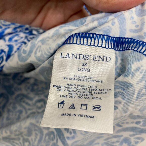 Lands' End size 3X Blue Geometric Pattern Stretch Sun Protection Long Sleeve Top - Picture 7 of 9